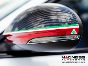 Alfa Romeo Giulia Mirror Covers - Carbon Fiber - Full Replacements - Red Stripe w/ QV Logo